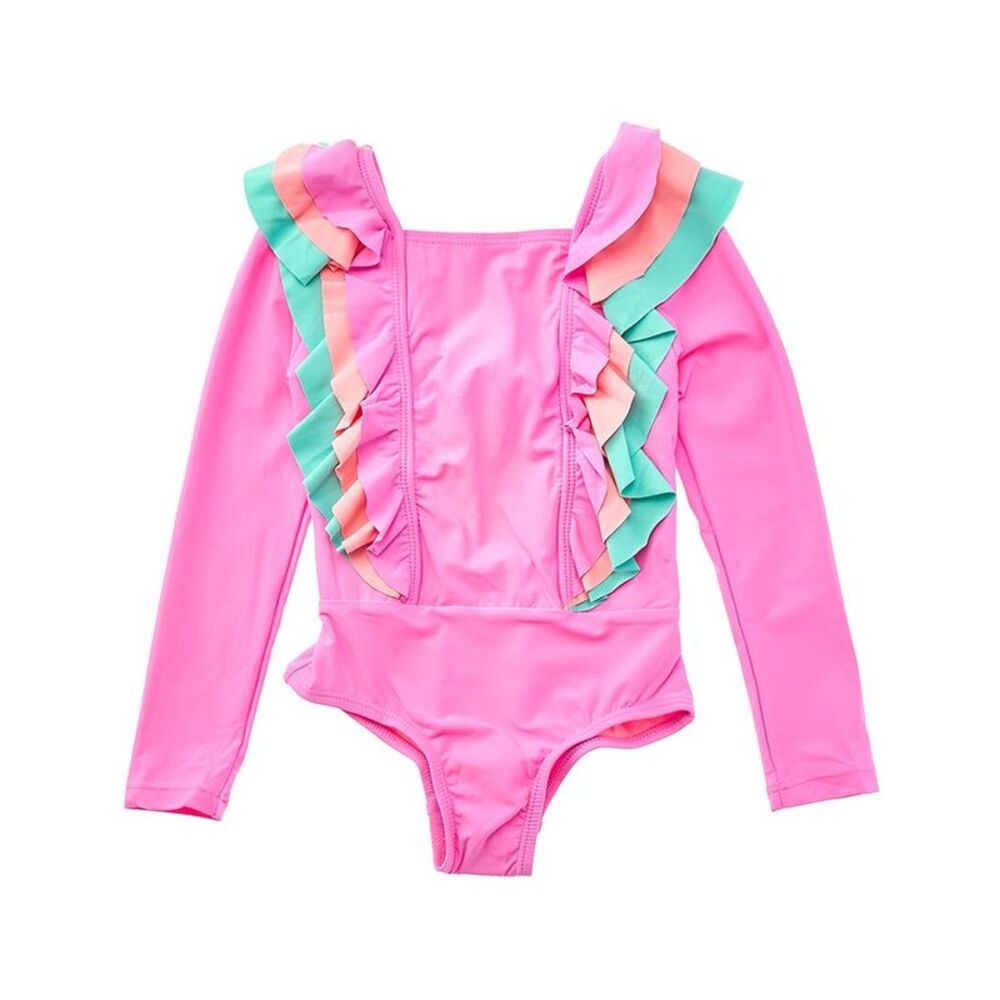 Beach Lingo Girls Ruffle Rash Suit, Pink